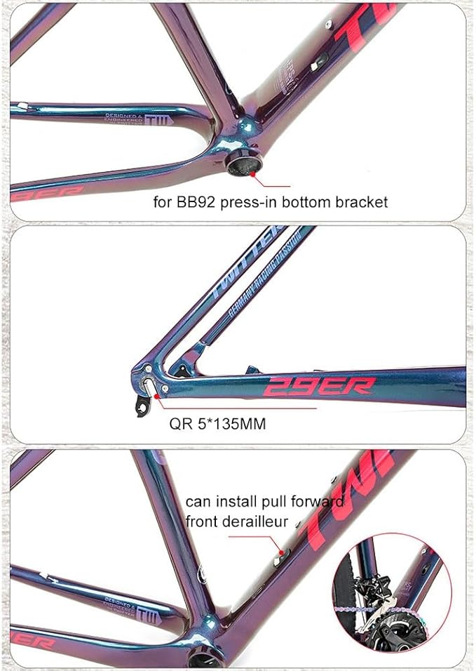 TUJISEK 27.5 29er Mountain Bikes Frame Carbon Fiber 15''/17''/19'' Mountain Bikes Frame QR 5 * 135mm Disc Brake XC Frame Full Colour Change Internal Routing