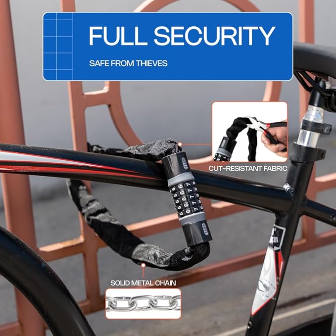 Heavy-Duty Bike Lock – Anti-Theft 5-Digit Combination Bicycle Lock | Weather-Resistant, Cut-Resistant Security Lock for Mountain, Road & Hybrid Bikes by Revas