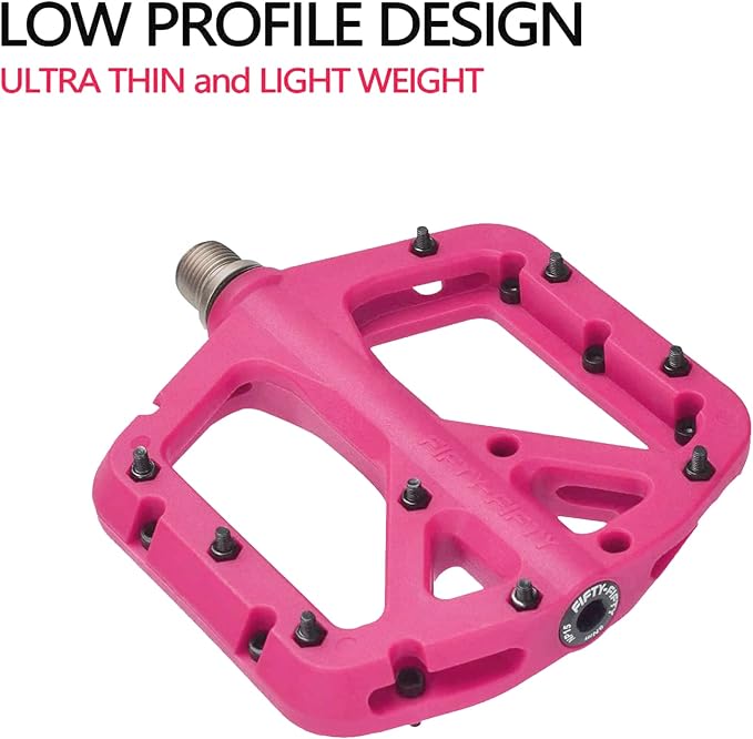 FIFTY-FIFTY Mountain Bike Pedals, Non-Slip MTB Nylon Composite, 9/16" Bicycle Pedals, Lightweight and Wide Flat Platform