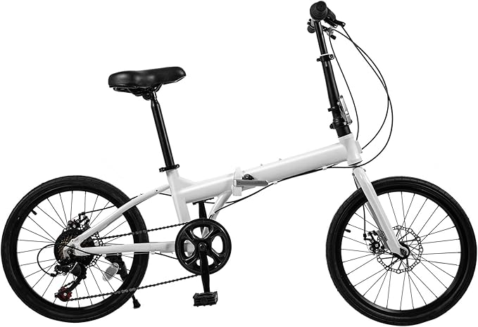 Folding Bike, Foldable Bicycle with 7 Speed Gears 20-inch Wheels Easy Folding City Bicycle with Dual Disc Brakes for Adult, Teenager, Traveling, Exercising, Commuting