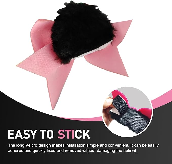 2 PCS Bow Cat Ears Helmet Decorations, Cute Plush Cat Ears Helmet Decor, Fun Detachable Decorative Accessories for Helmets, Universal for Motorcycle Bicycle Scooter Helmets (Pink)