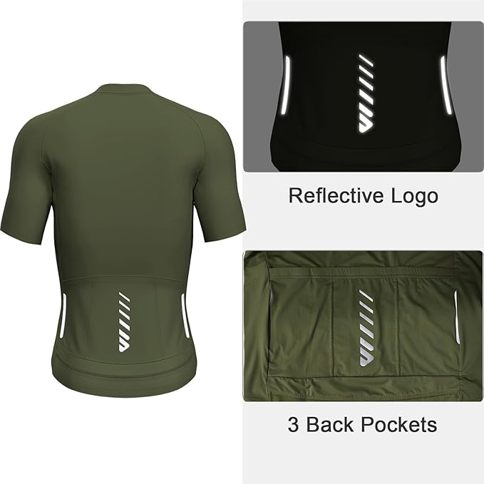 Lo.gas Cycling Jersey Men Short Sleeve, Road Bike Jerseys Full Zipper with Pockets, Bicycle Clothing Breathable Quick Dry