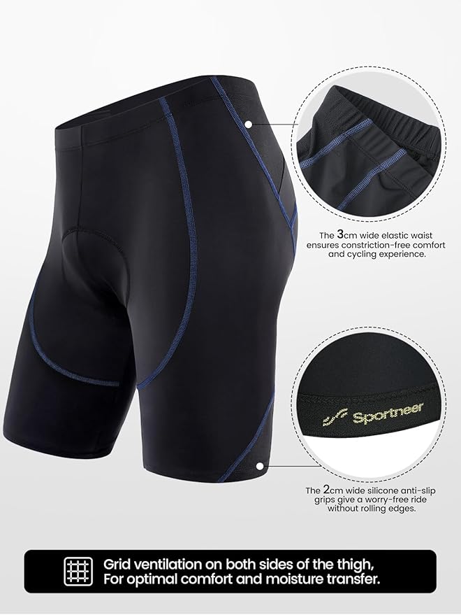 Sportneer Padded Bike Shorts for Men - 4D Padding Mens Bicycle Cycling Biking Clothing Shorts, Breathable and Absorbent