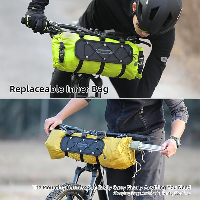 Rhinowalk Bike Handlebar Bag Bicycle Front Bag Lightweight Waterproof Roll Bag 12L with Shoulder Strap for Mountain Road Bike Cycling Accessories