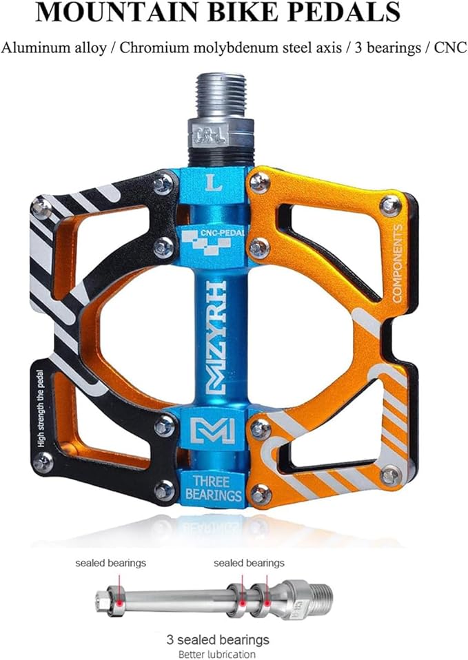 ThinkTop Aluminum Alloy Mountain Bike Pedals Axle 9/16 3 Bearing Platform Pedals Flat Sealed Ever Lubricate Bearing for Road BMX MTB Bicycle Cycling