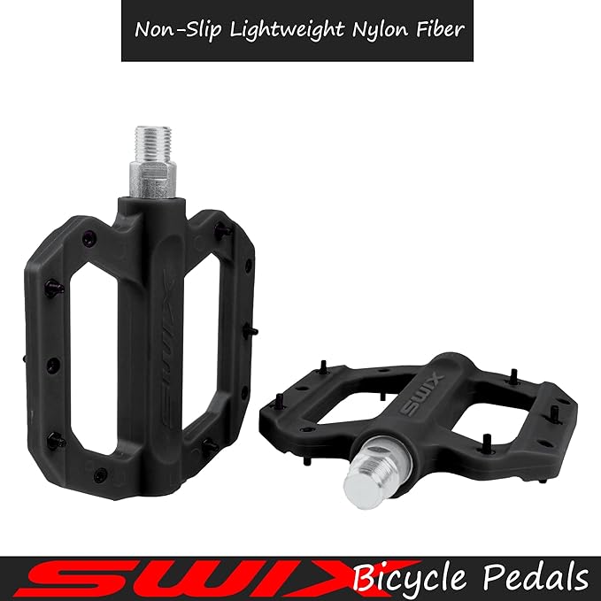 SWIX Bike Pedals Professional Mountain and Road Bike Flat Pedal Wide Paltform and Lightweight Non-Slip Pedal for 9/16" Bike/Hybrid Bike/E-Bike Parts Replacement Pedals Bike Accessories