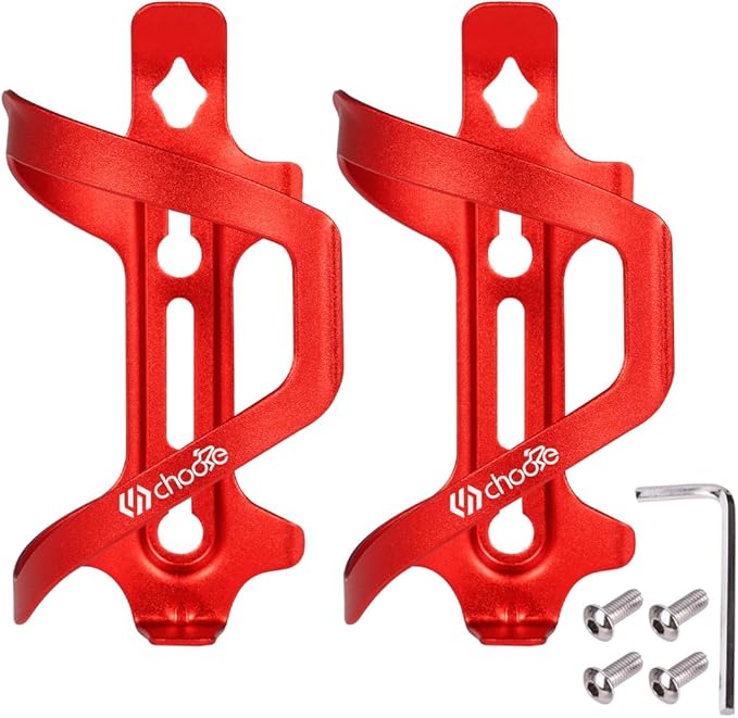 Chooee Bike Water Bottle Holder Aluminum, Bicycle Water Bottle Cage for Road Bikes Mountain Bikes Red 2-Pack