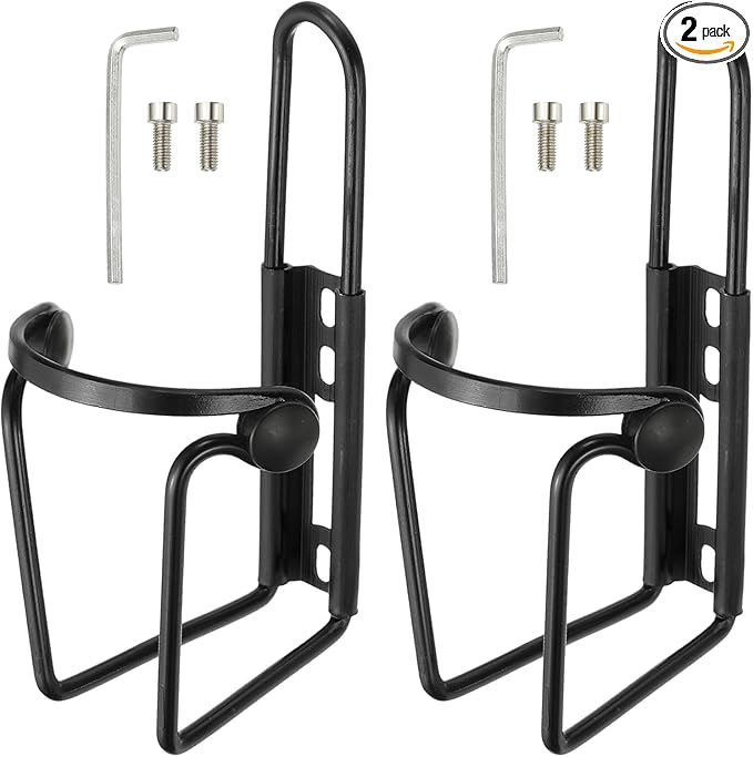 Water Bottle Cage, Bike Water Bottle Holder, Lightweight Aluminum Alloy Bicycle Cup Cage with Beads & Screws Tool - Fitting for (Road/MTB Cycling/Touring Bike) 2 Pack & Black