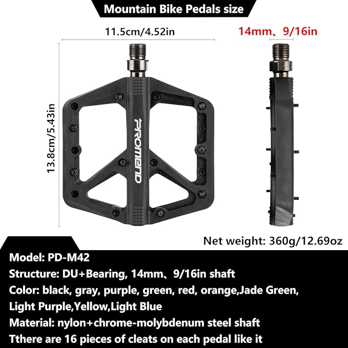 Mountain Bike Pedals - Durable Nylon DU Bearing Platform Pedals for MTB and BMX