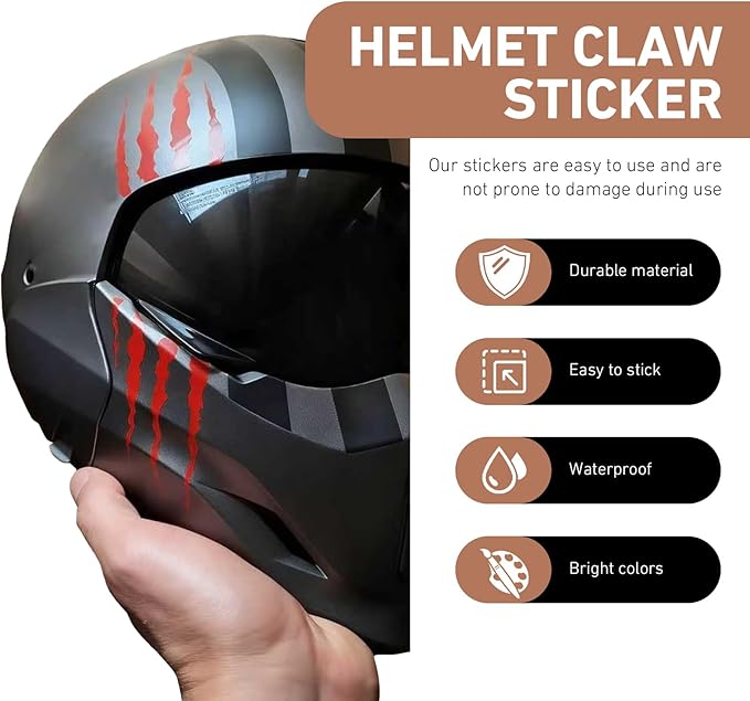 1 SET Motorcycle Helmet Sticker, Monster Claw Scratch Cool Decal, Reflective Waterproof Film with Adhesive Backing, DIY Decoration Accessory for Helmet Vehicle Laptop Wall (Red)