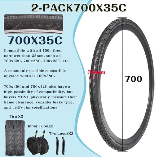 2 Pack 700x23C/25C/28C/35C/38C Bike Tires Plus Bike Inner Tubes Presta Valve 48mm or Schrader Valve 48mm Foldable Replacement Tires for Road Bicycle