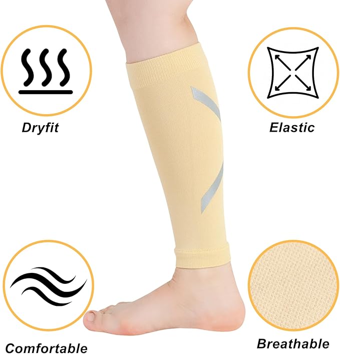 Calf Compression Sleeve for Men & Women, Reflective Footless Socks for Shin Splint Relief & Night Running, Cycling