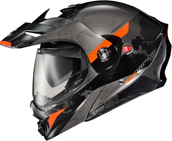 ScorpionEXO AT960 Modular Adventure Street Motorcycle Helmet with Bluetooth Ready Speaker Pockets DOT ECE Approved Topographic (Orange Medium)