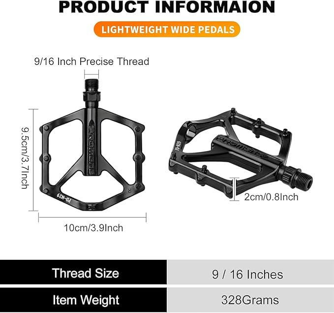 Mountain Bike Pedals,Road/MTB Flat Pedals, Non-Slip Lightweight Aluminum Alloy Bicycle Pedals, Fits 9/16" Road Mountain BMX MTB Bike Pedal