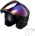 TCT-MOTORPARTS Adult Dual Visors 3/4 Open Face Motorcycle Helmet Motorbike Racing Street Bike Helmets DOT Approved Matte Black X-Large