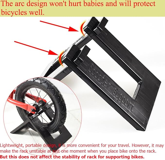 2 Pack Kids Balance Bike Parking Rack Stand Foldable Kickstand Holder for No Pedal Training Bicycle Scooter 8‘’ 9‘’ 10‘’ 12 Inch Bikes Storage Organizer Indoor Outdoor Garage