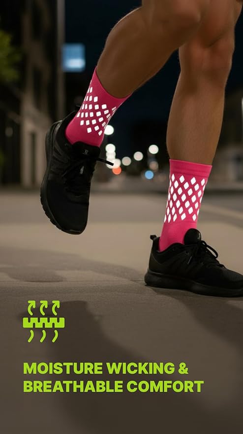 ReflecToes Reflective Socks for cycling and running - 330 Candle Power High Visibility Night Safety Gear - Biomotion Support