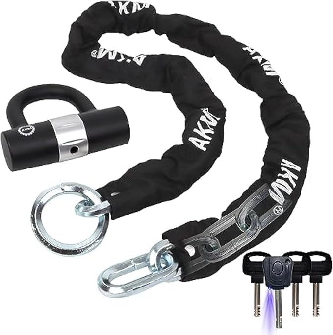 AKM Motorcycle Chain Lock 150cm/5ft Heavy Duty Bike Chain Lock Anti-Theft Cutproof 12mm Thick Security Bicycle Chain Lock with 4Keys 16mm U Lock Disc Lock for Moped,Motorcycle,Gate