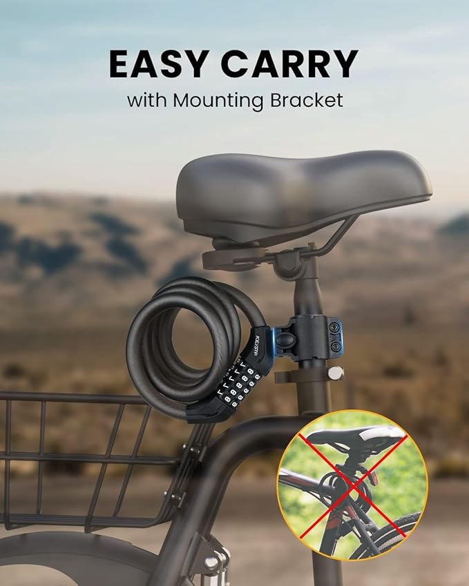 Bike Lock Cable with Combination,High Security 5-Digit Resettable Combination Bicycle Lock Anti-Theft, with Mounting Bracket for Bikes and Scooters