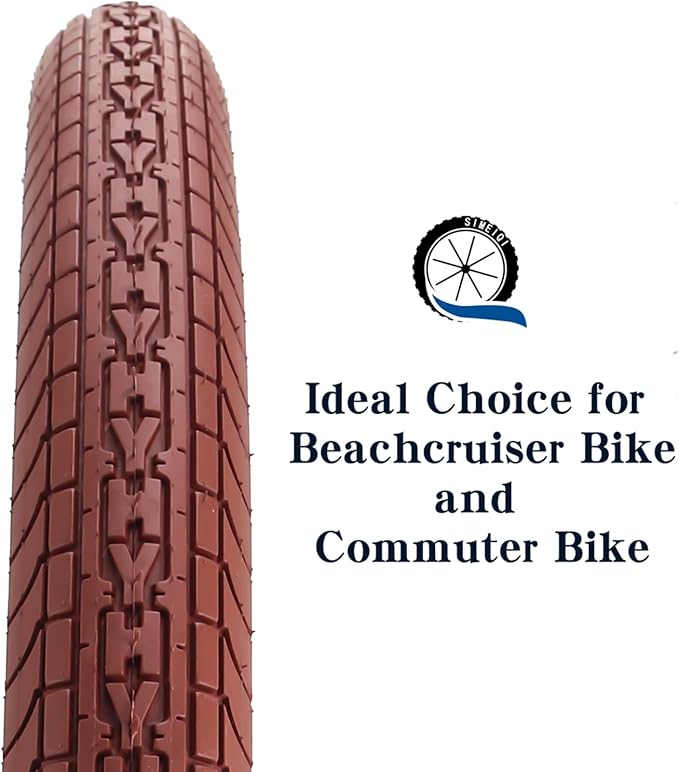 SIMEIQI 26x2.35 20x2.35 Inch Cruiser Beach Bike Tire Black White Wall or Brown Cream Wall Folding Replacement Bicycle Tire for Hybrid City Commuter Trail