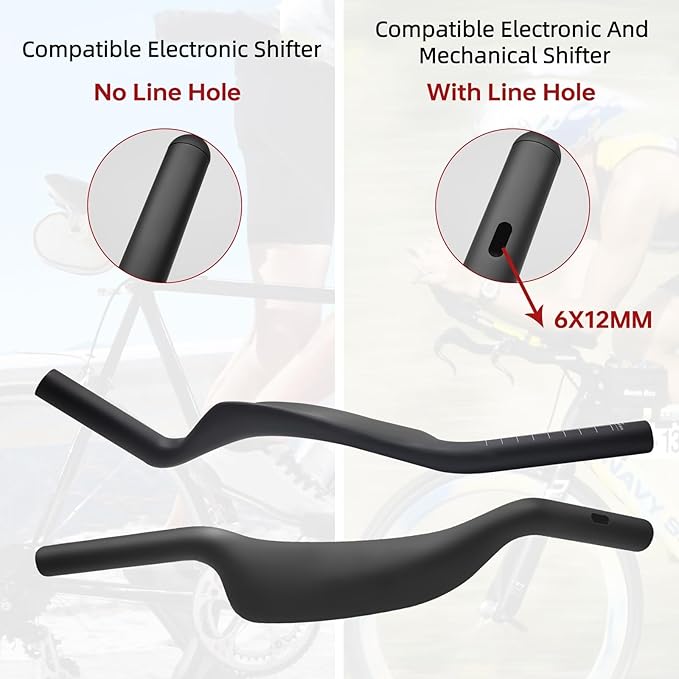 Carbon Bicycle TT Arm Rest Handlebar Aero Bars Extension Triathlon Trial Bike Bar Ends Cycling Bullhorn Handlebar Parts 22.2mm for Road TT Bike,Fixed Gear,Racing bike-Black Matt (No Hole)