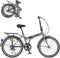 24 Inch Folding Bike for Adults, Steel Frame Single Speed City Commuter Bicycle, Dual V-Brake Portable Compact Bike with Fenders for Men Women