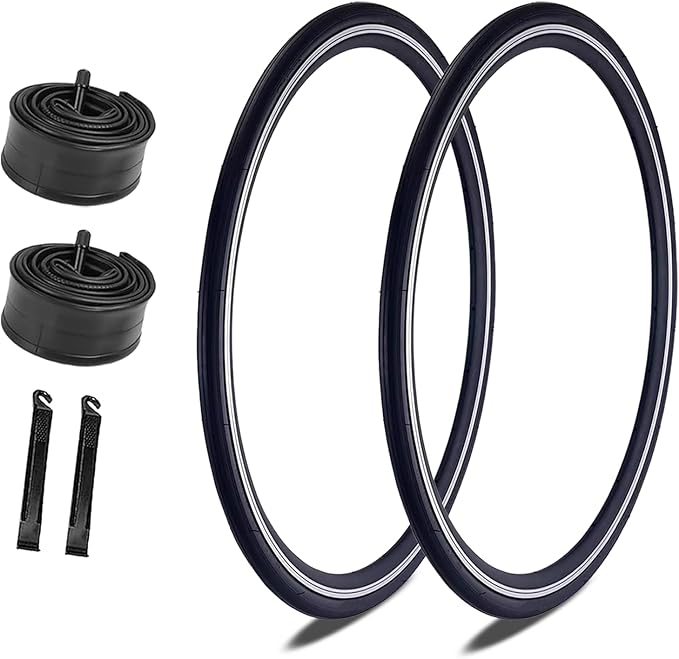 700x25C/700x28C Road Bike Tire and Inner Tube Set with 2 Levers,Puncture-Resistant Bicycle Replacement Accessories,Compatible with Mountain City Commuter Hybrid Riding,48mm Valve