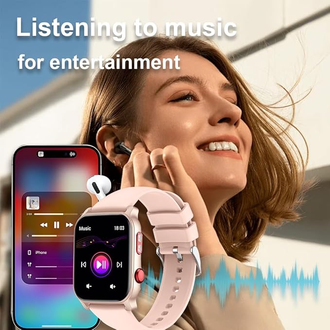 QTLLBT Smart Watch for Men Women, 1.83 inch Screen Compatible iOS Android IP68 Waterproof 100+ Sports Bluetooth Fitness Watch Sleep Heart Rate Monitor (Pink)