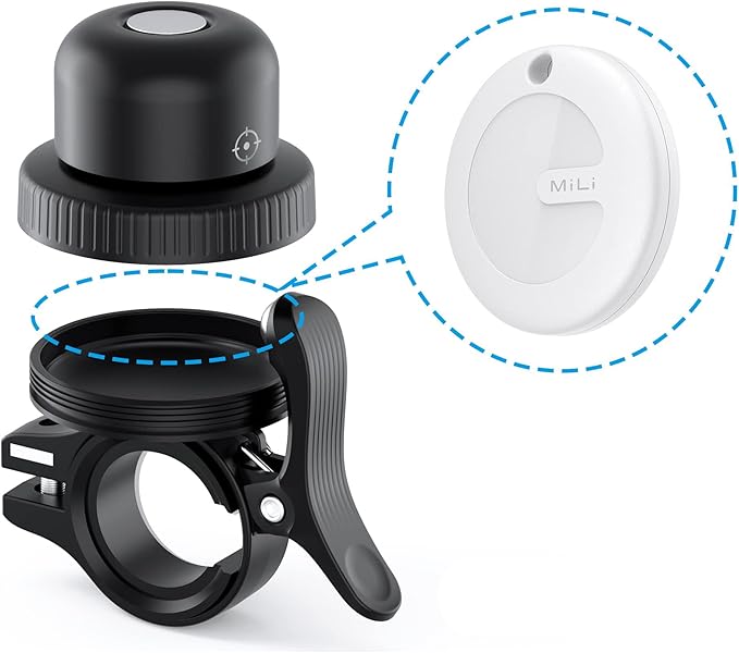 Bike Bell for Apple AirTag, MiTag Bluetooth Tracker Included, Bicycle Bell Hidden Mount for AirTag, Waterproof Anti-Theft Holder for GPS Tracker