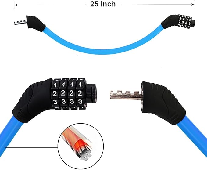 Sanwo Security Bike Lock 4 Digit Resettable Combination Cable Lock for Bicycle, 2 Feet x 1/2 Inch