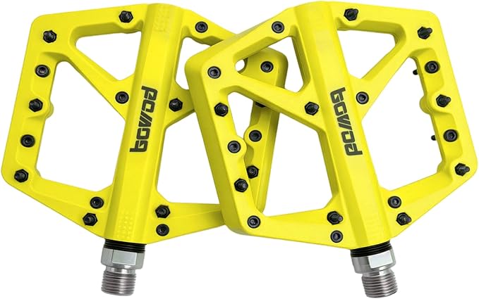 MTB Pedals Large Mountain Bike Pedals, Lightweight Nylon Fiber Composite Bicycle Platform Pedals, Grippy Pedals w 18 Pins, Cr-Mo Spindle fit w 2 Bearings, Clipless Pedals for BMX MTB Bike 9/16"