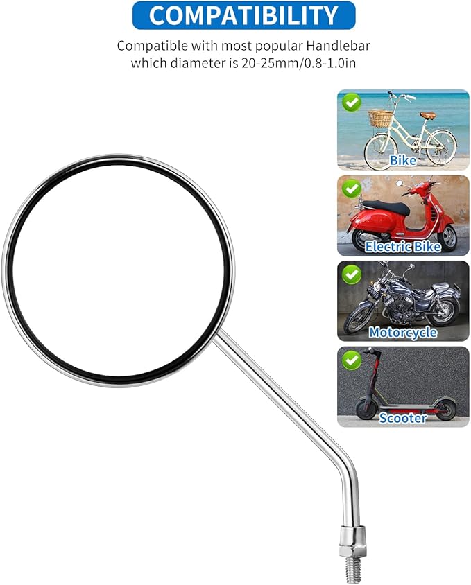 Bike Handlebar Rearview Mirror, Universal Adjustable Rotatable Vintage Safe Clear Mirror for Mountain Road Bike Bicycle ebike Motorcycle Scooter with 8mm Bolt (1 Pair Convex)