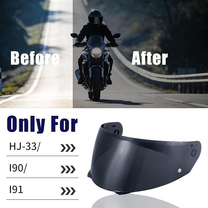 VCOROS I90 Helmet Shield Replacement, I90 Helmet Visor Shield Compatible with HJ-33 Helmet Accessories (Black)