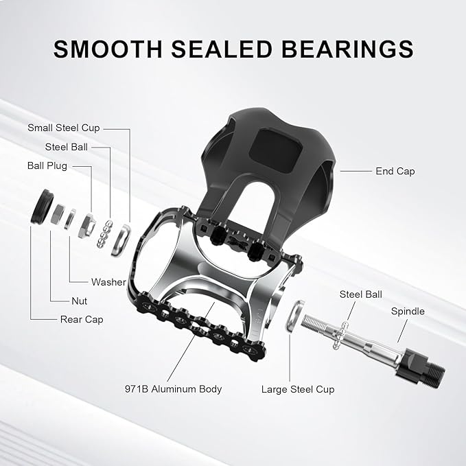 Bike Pedals with Toe Cages and Adjustable Straps - 9/16 Inch Aluminum Alloy MTB Pedals with Sealed Bearing - Wide Platform Bicycle Flat Pedals for Road Mountain Indoor Cycling