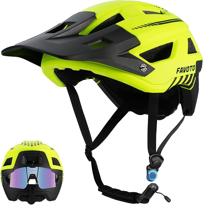 Favoto Adult Mountain Bike Helmet for Men & Women, Magnetic Buckle MTB Helmet with Removable Visor, Lightweight for Commuting & Off-Road Cycling
