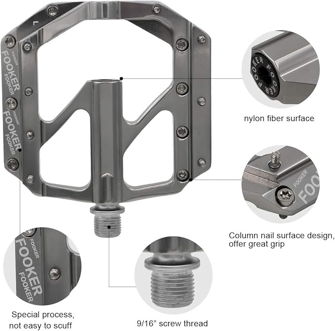 FOOKER Bike Pedals Non-Slip Aluminum Alloy MTB Mountain Bike Pedals 3 Bearing 9/16" for Road BMX MTB Bikes
