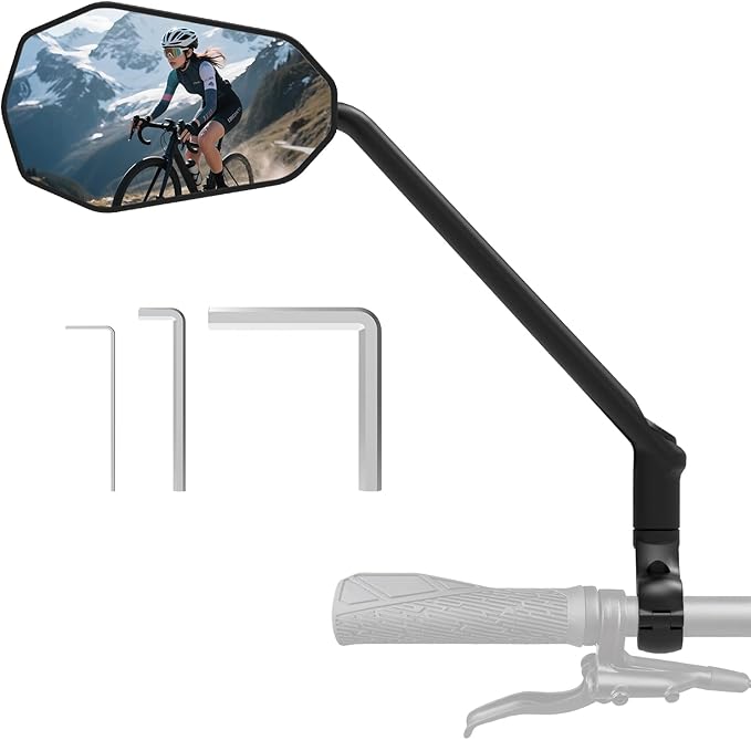 Diyife Bike Mirror, [Long Arm] HD Wide Angle Large Bicycle Mirrors for Handlebars, 360°Adjustable Anti-shake Bicycle Rear View Mirror, Bike Accessories for Ebike Scooter Mountain Road Bike (Left)