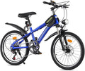 Bueuwe 20 24 Inch Kids Mountain Bike, Children Bicycles for Boys and Girls Ages 6-12, 7 Speed Teenager Bikes with Disc Brakes, Adjustable Handlebars and Seat, Kickstand (Blue, 20 Inch)