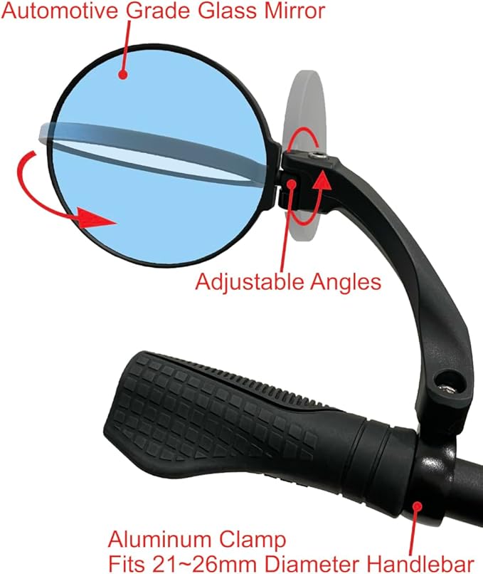 Hafny NEW Handlebar E-Bike Mirror, Round Large Surface, HD Automotive Grade Glass Bicycle Mirror, Safe Blast-Resistance, HF-M958-FR01