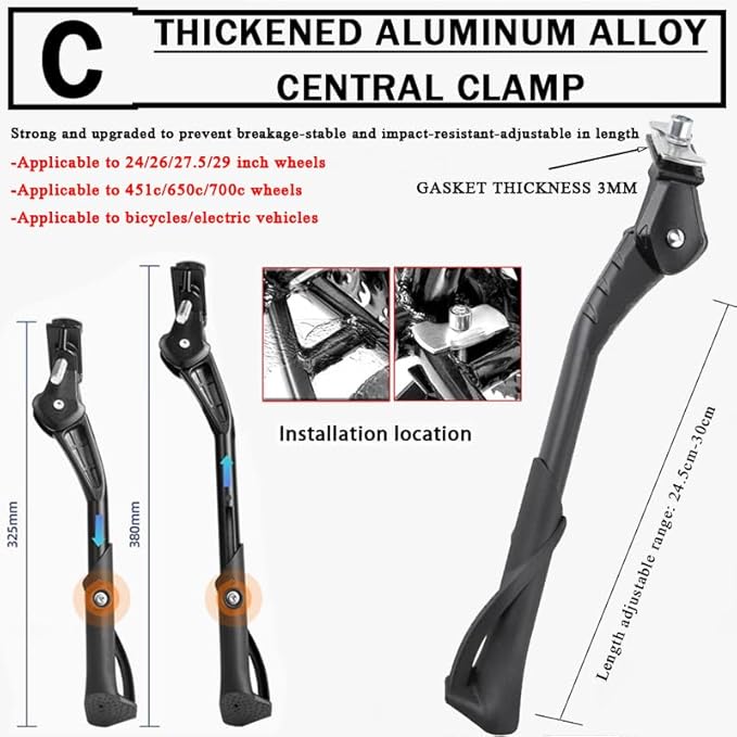 Bike Kickstand for Specialized Mountain Bikes, Aluminum Adjustable Kickstand Foot Side Stand Suppor Rear Side Bicycle Stand with Non-Slip Rubber Foot,C