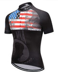 Cycling Jersey Short Sleeve USA Style Bike Tops with Pocket Reflective Stripe