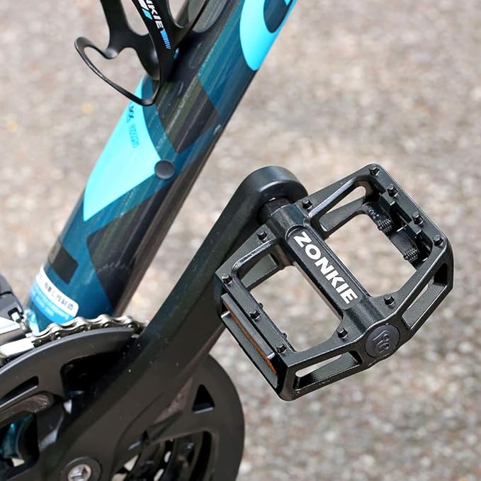 ZONKIE Mountain Bike Pedal, Aluminum Alloy Flat Platform Bicycle Pedals with Reflector for Road Bike and MTB, Sealed DU Bearing, Threads Size 1/2 Inch and 9/16 Inch