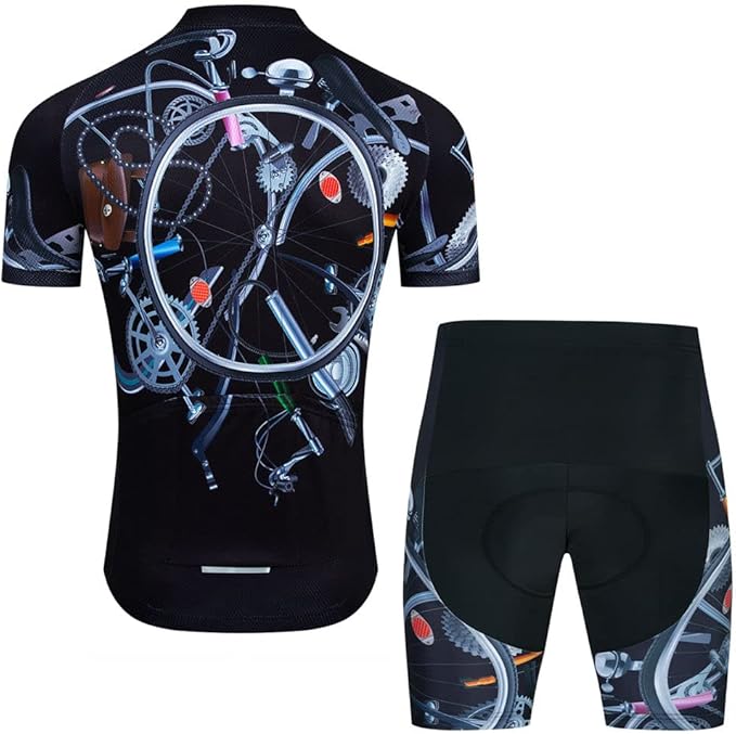 Men Cycling Jersey Set Cycle Short Sleeve Shirt and 3D Cushion Shorts Padded Suit Biking Top