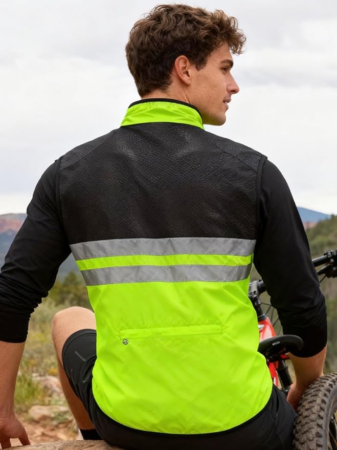 WOSAWE Men's High Visibility Cycling Wind Jacket Water Resistance Reflective Windbreaker