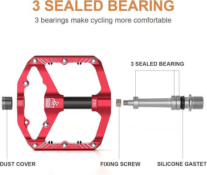 Mountain Bike Pedals with 3 Seal Bearing - 9/16" MTB Pedals Platform Lightweight - Non-Slip Bicycle Pedals for BMX MTB