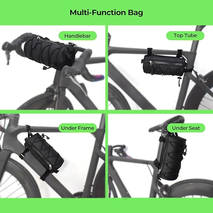 isinwheel Bike Handlebar Bag, 5L Black Waterproof Bicycle Frame Front Bag, Handy Front Bike Bags Handlebar Storage Pouch Pack with Shoulder Strap Mountain Road Bike Barrel Bag for Mountain Road Bikes
