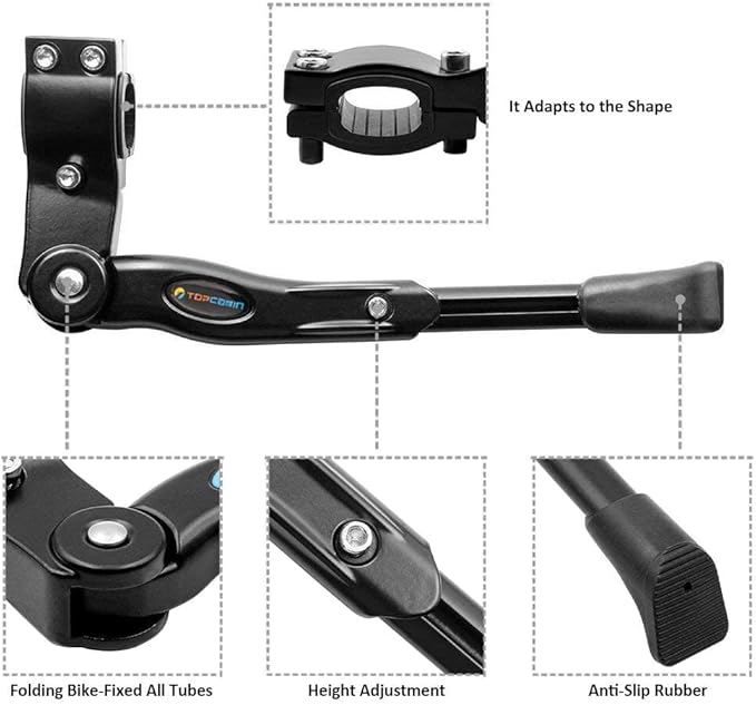 Bike Kickstand Adjustable Aluminium Alloy children Bicycle Kickstand Bike Side Kickstand Fit for 16" 18" 20" Kids Bike stand/Road Bike/BMX/MTB (Black for 16-18-20 inch bike)