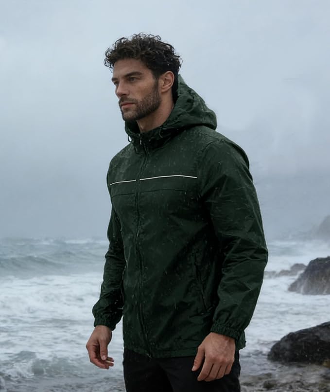 SWISSWELL Mens Rain Jacket & Coats Packable Lightweight Waterproof Windbreaker Hooded for Golf Cycling Hiking