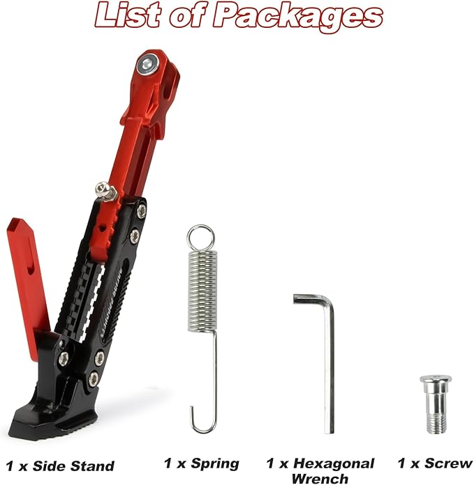 Universal Motorcycle Side Stand - PSLER Adjustable Aluminum Alloy Short Motorcycle Kickstand for Electric Scooter Motorbike Mini Pit Dirt Bike, Red