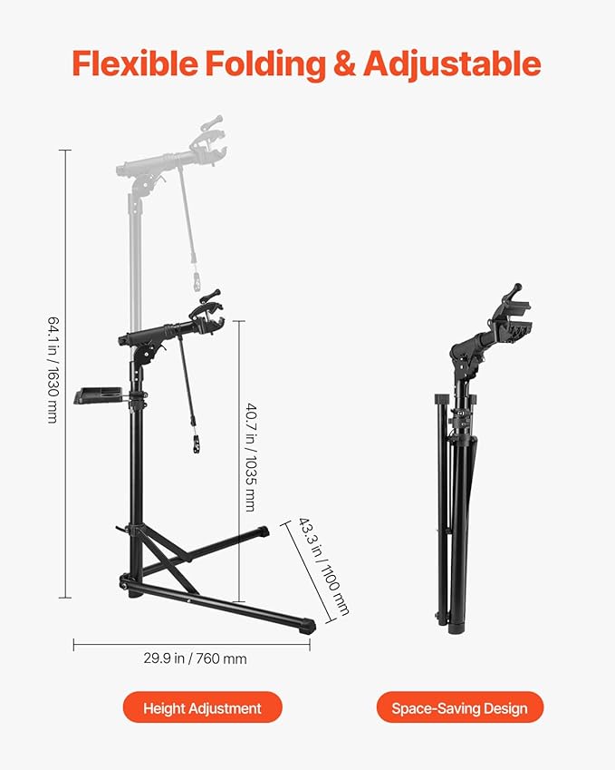 VEVOR Bike Repair Stand, 85 lb Heavy-duty Bicycle Work Stand with 40.7-64.1 in Adjustable Height & Magnetic Tool Tray, Foldable Bicycle Maintenance Rack, Shop Home Mechanics for Mountain & Road Bike